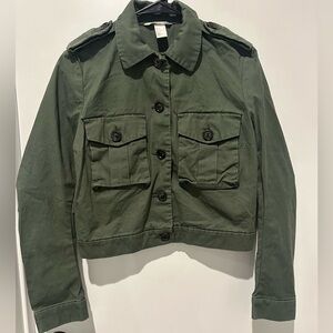 H&M CROP GREEN CARGO JACKET